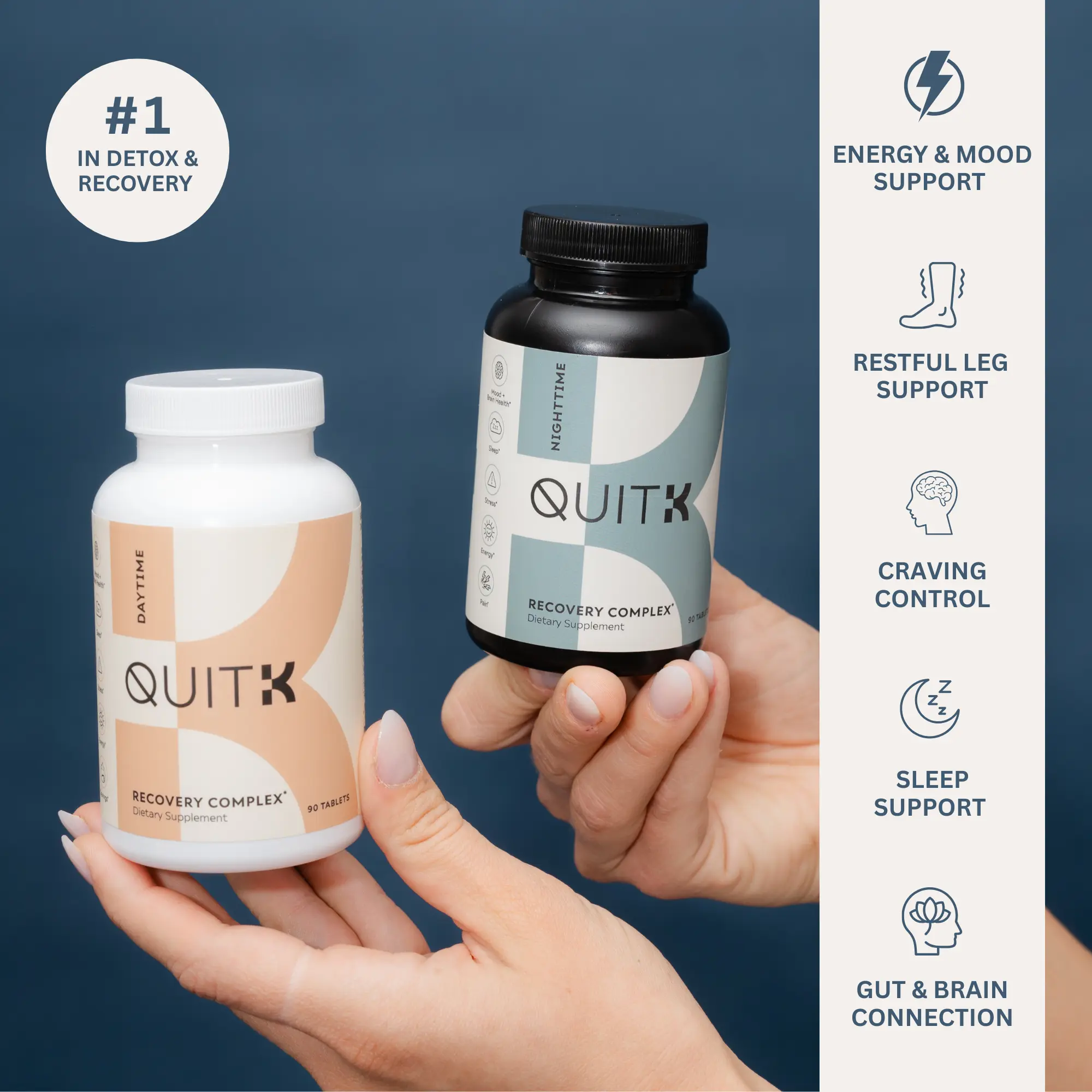 QuitK - 30 Day Supply - Detox & Recovery - Day & Night Complex for Cravings, Mood, Energy, Detox & Sleep Support Antioxidant Supplement Fitness Endurance Supplement