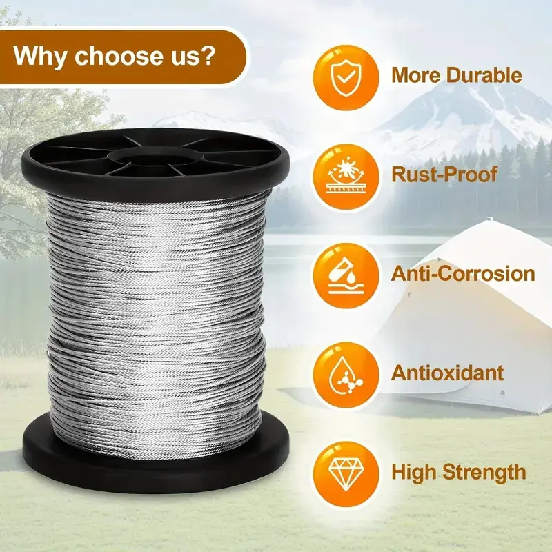 1/32" 304 Stainless Steel Wire Rope Kit - 100FT Aircraft Cable 7x7 Vinyl Coated with Crimping Sleeves, 480 lbs Breaking Strength, 100 lbs Safe Working Load| Perfect for String Lights, Garden, Clothesline DIY