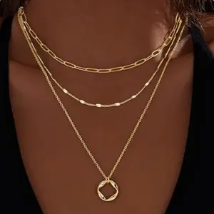 Fashionable three-layer stacking Mobius ring 3-piece combination pendant clavicle chain suitable for women's gifts, Adjustable Necklace, Fashion Accessories