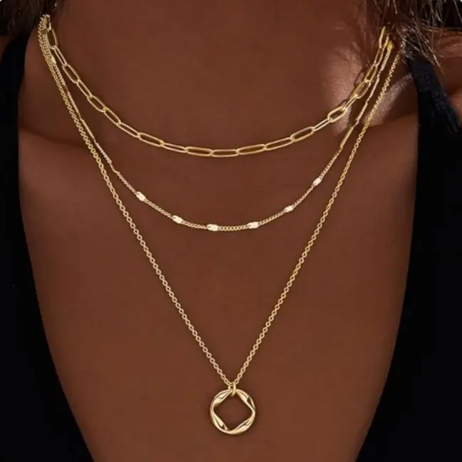 Fashionable three-layer stacking Mobius ring 3-piece combination pendant clavicle chain suitable for women's gifts, Adjustable Necklace, Fashion Accessories