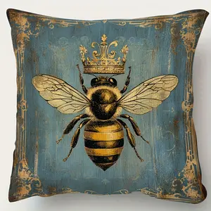 Traditional Style Bee and Crown Pattern Single-Sided Printed Pillow Cover - Machine Washable, Creative Decorative Cushion Cover, for Living Room, Car Bedroom Sofa Office Various Rooms Types Decorative Cushion Case Thanksgiving Halloween Party Decor