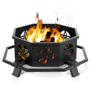【Summervibes】Ubesgoo 43 inch Star Octagonal Metal Wood Burning Fire Pit with Lid and Poker for Backyard Garden Gatherings