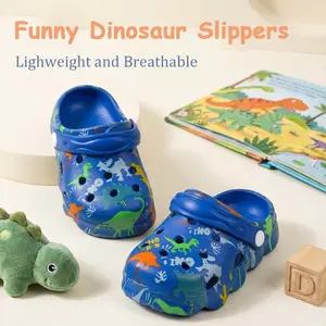Childrens Slippers Cute Cartoon Dinosaur Design Perforated Shoes Comfortable Slippers Summer Beach