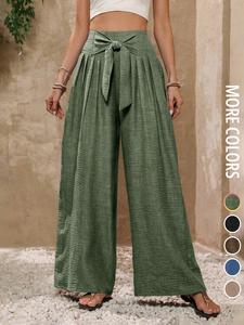 Stylish Women's Loose-Fitting High Waist Wide Leg Pants with Bow, Elegant All Seasons Casual Trousers for Office & Daily Wear