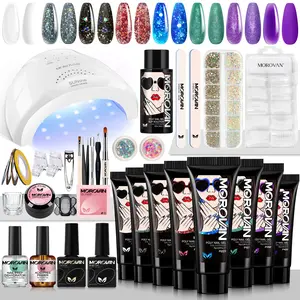 Morovan Professional Poly Gel Nail Kit 8 Colors Poly Gel Kit with U V Lamp 48W and all nail tools for Beginners with Everything