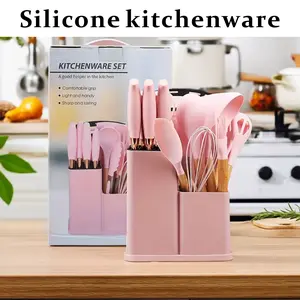 19-Piece Kitchen Knife Set - High Carbon Stainless Steel Sharp Knives (Steak, Chef, Bread), Pink Cutlery with Scissors, Nonstick Silicone & Wooden Handles, Funky Kitchen Supplies (pink/white/grey/black) Block Utensils Kitchenware Cutting, Knives Kitchen S