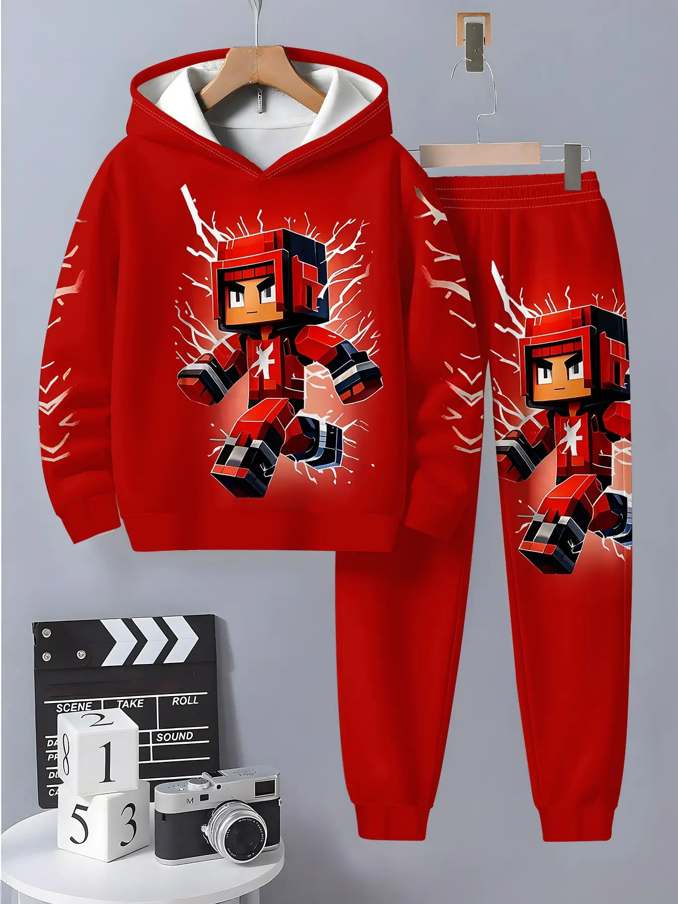 Boys' Fashion 3D Print Block Casual Pullover Sweater, Long Sleeve Sporty Top for Spring & Fall, Regular Fit for Kids Aged 5+