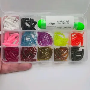 EBC 130pc Crazy Tail Worm Kit - Includes 6 Pack of V Ball Head Jig Hooks Weight 1/32 Ounce Assorted Colors Fishing Gear Lifelike Silicone Soft Lures Set