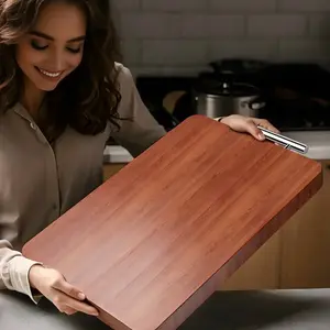 Multi-Size African Ebony Wood Cutting Board with Stainless Steel Handle, Pre-Oiled Wooden Chef's Board for Meat, Vegetables & Fruits, Durable Kitchen Gift Ideal for Home Cooking