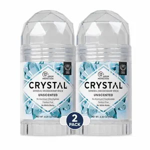 Crystal Mineral Deodorant Stick Unscented - 4.25 oz No Aluminum, Paraben Free and No White Marks, 24hr Odor protection  (2 pack