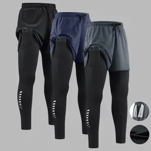 Men's 2-in-1 Running Pants, Quick Dry Breathable Compression Leggings with Built-in Phone Pocket & Towel Loop, Elastic Waist Athletic Tights for Gym Workouts, Outdoor Sports & All Seasons tapered sweatpants