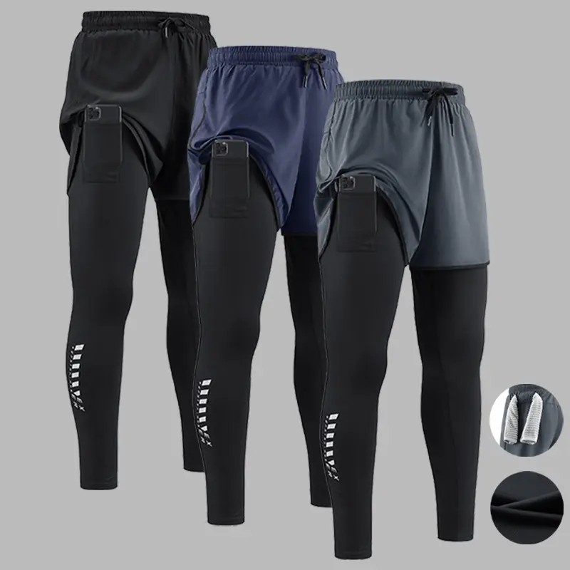Men's 2-in-1 Running Pants, Quick Dry Breathable Compression Leggings with Built-in Phone Pocket & Towel Loop, Elastic Waist Athletic Tights for Gym Workouts, Outdoor Sports & All Seasons tapered sweatpants