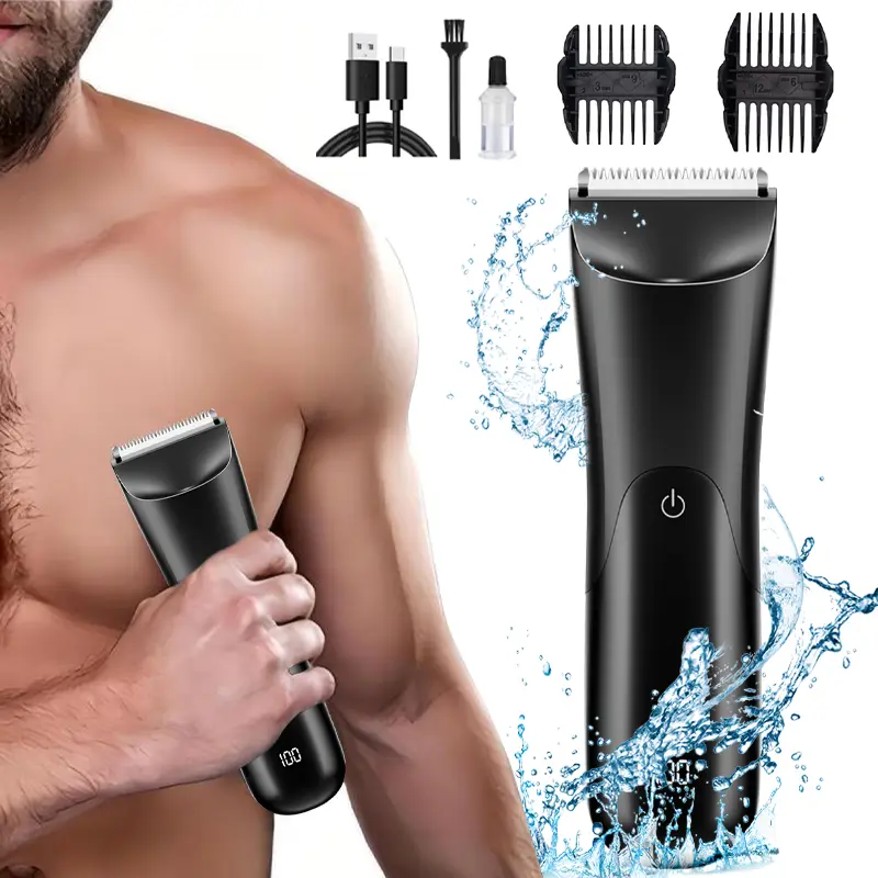 Men's Electric Intimate Pubic Trimmer - Gentle Trim, Wireless USB Rechargeable, Replaceable Ceramic Head, Portable Body Hair Trimmer for Adults, with Lock for Personal Hygiene