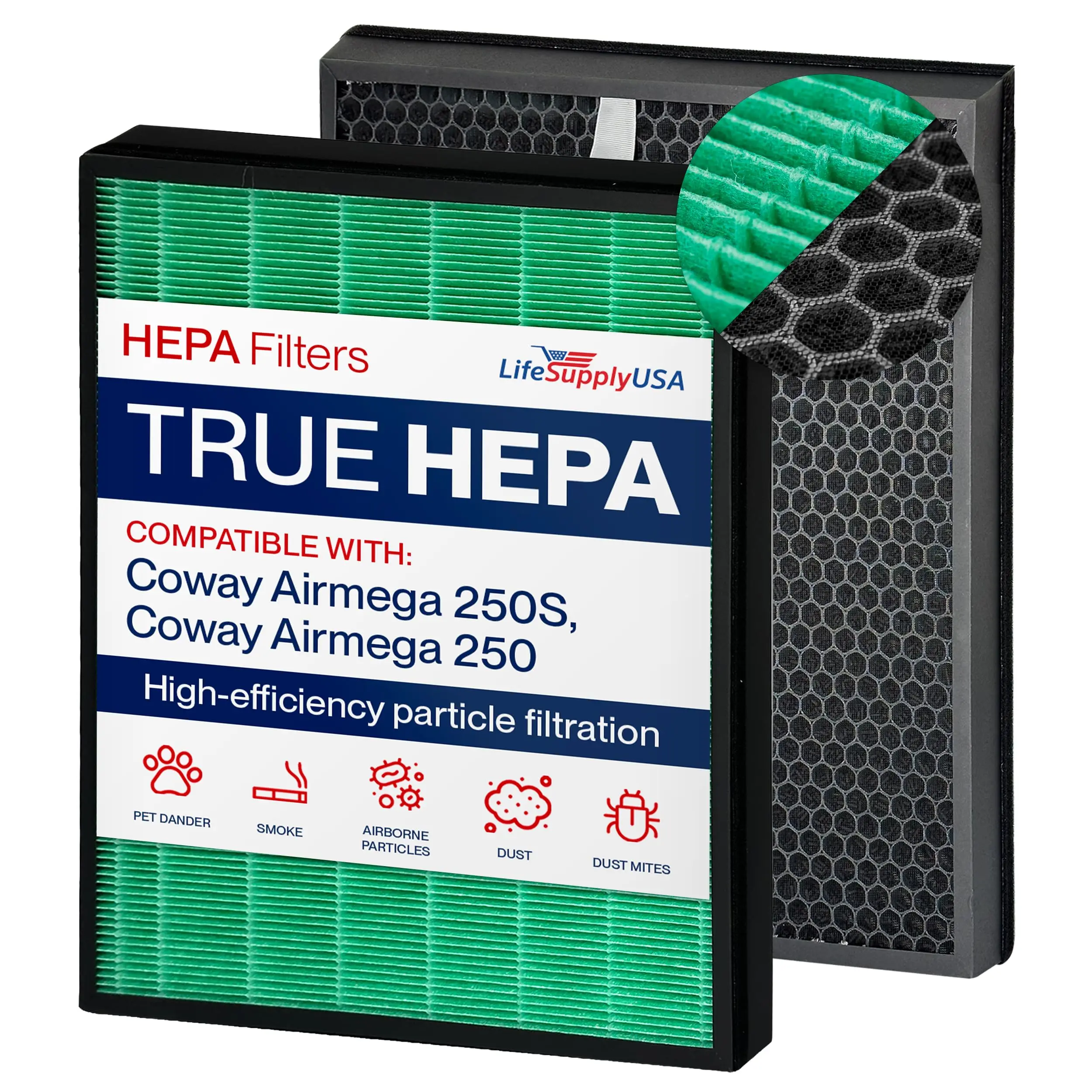 True HEPA Max2 Filter + Activated Carbon SET AP-1720-FP Fits Coway Airmega 250, 250S, 250 Art by LifeSupplyUSA