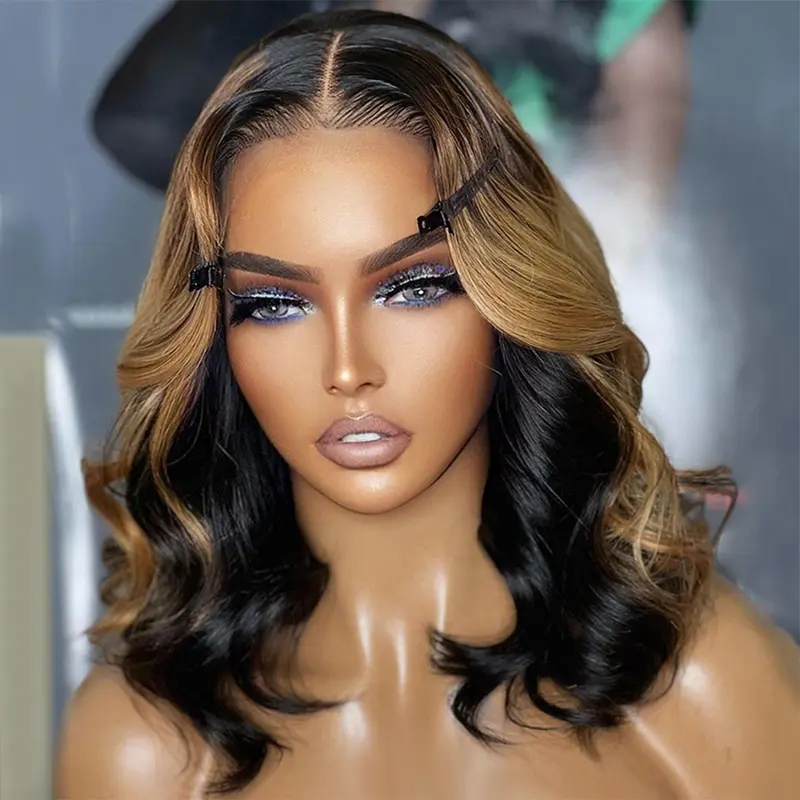 Blonde Highlight Body Wave Lace Front Wigs Human Hair Pre Plucked with Baby Hair 1B/30 Body Wave Bob Wig Human Hair 13x4 Short Body Wave Bob Wigs For Women
