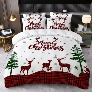 2/3 Piece Christmas Tree Print Quilt Cover Set, Christmas Bedding Set, Soft and Comfortable Bed Cover, No Filling/Zipper Closure, Perfect Choice for Bedroom Decoration Set, Suitable for All Seasons