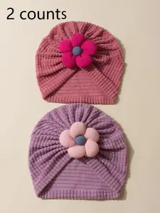 Baby's Cute Flower Appliques Decor Baby Hat, Textured Baby Hat, Cute Beanie Hat, Baby Accessories for Newborn Infant Toddler Kids, Bonnet
