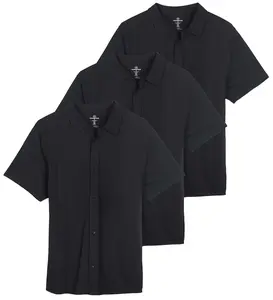 Real Essentials 3-Pack: Men's Regular Fit Casual Short Sleeve Button Down Shirt (Available in Big & Tall)
