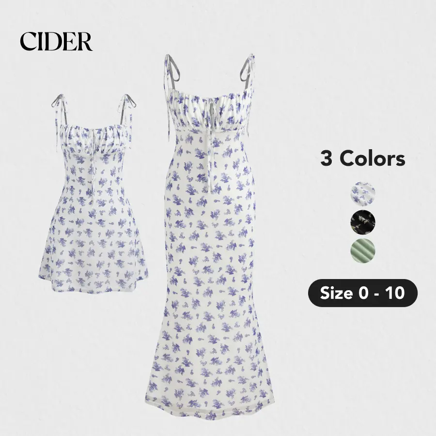 Cider [3 colors, size 0-10] Floral Knotted Milkmaid Mini Dress, Stretchy Mesh Overlay, Perfect for Vacation Picnic Date Outfit SohoChic