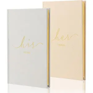 Wedding Vow Books With Gold Foil Lettering, Hard Cover His and Hers Vow Books, Canvas Linen Foil Embossed Wedding Ceremony Vow Books - A Beautiful Addition For The Wedding Day, 56 Pages, 5.9" X 3.9"