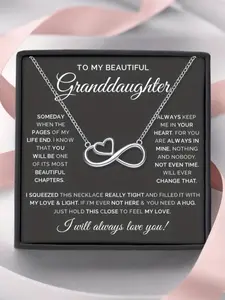 To My Beautiful Granddaughter Niche Fashion Love Heart Necklace Stainless Steel Chain Infinity Heart Pendant Necklace | With Message Card & Gift Box | Perfect Christmas/Birthday/Party/Anniversary Gift