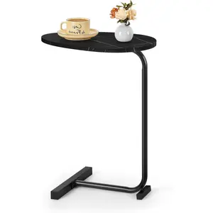 Slide Under Sofa Table, C Shaped End Table, End Tables for Living Room, Slide Under Sofa Table, Small Side Table for Couch, Sofa Side Table for Living Room, Bedroom, Metal Frame, Black