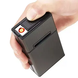 Aluminum CigaretteCase for 100S with USB Rechargeable Lighter, Tungsten Igniter, Holds 20 Pcs, Windproof, Pressure-Resistant, Flip-Top Electric Lighter for Camping Travelling, Household Gardget, Perfect Gift for Father, Husband, Thanksgiving Christamas