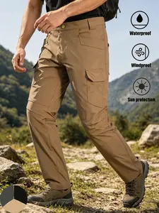 Men's Tactical Work Pants with Zipper Pockets, Straight Leg, Casual Fitted Style, Ideal for Hiking, Travel, Outdoor Activities