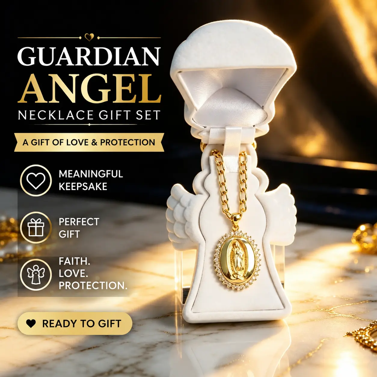 Angel Necklace Gift Set with Angel Display Box, Guardian Angel Pendant Jewelry, Perfect Gift for Her Mom Wife Daughter