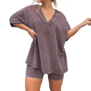 Stylish Women's Summer Tracksuit Set - V Neck T-Shirt & Elastic Waist Mini Pants! Trendy Activewear Perfect for Workouts & Leisure! Get Your Fit Fashion Fix Today!