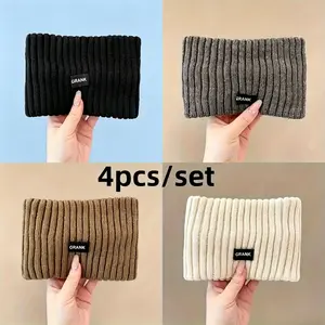 4pcs Women's Soft Elastic Sports Headbands – Winter Warm Ear Covers, Solid Color Zigzag Fringe Hair Accessories, Comfortable Unisex Headband Set for Gym, Workout & Daily Wear
