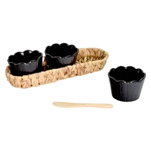 Temp-tations Carved Willow Tidbit Dishes in Basket with Spreader