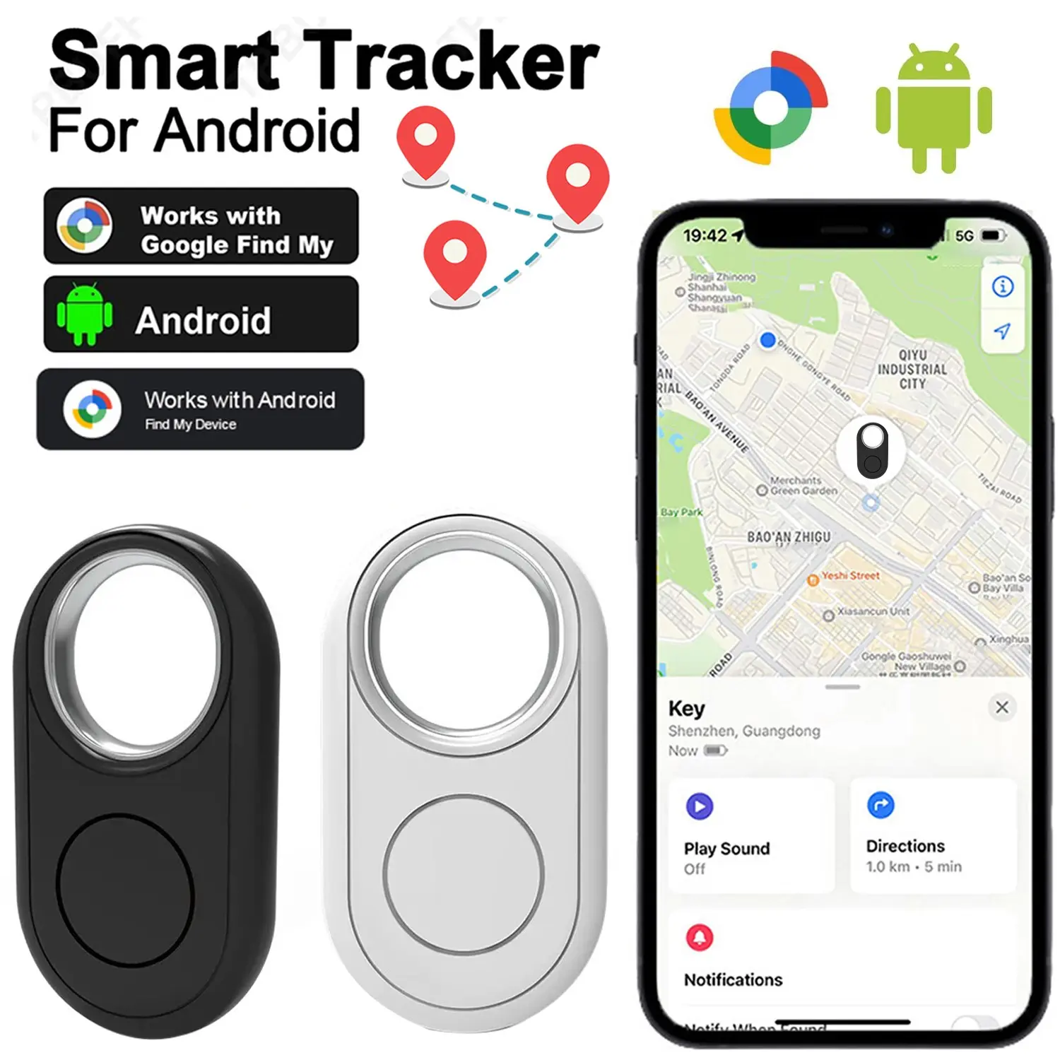 Android Smart Bluetooth-compatible Tracker Device, Smart Tracking Tag, Intelligent Google Location Tracker, Supports Google Find HUB APP, Key Wallet Luggage Finder