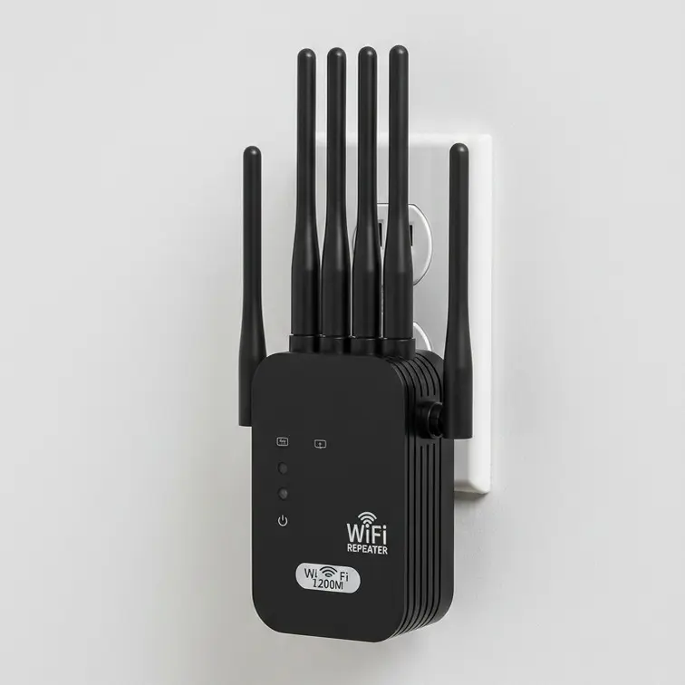 1200Mbps WiFi Extender Booster, Dual Band 2.4GHz/5.8GHz WiFi Range Extender with 6 High-Gain Antennas, Repeater/AP Mode, LAN & WAN Port, US Plug