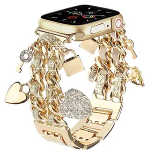 1PC Metal Leather Rope Double Heart Lock Core Smart Strap, Smart Watch Accessories, Compatible with Apple Watch Series Ultra/SE/11/10/9/8/7/6/5/4/3/2/1 and 38/40/41/42/44/45/46/49mm, (Strap only, watch and case not included)