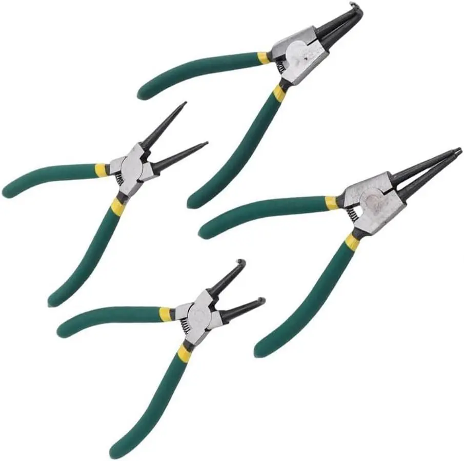 4-Piece Heavy-Duty Snap Ring Pliers Kit - Self-Opening Spring Handle, Dipping Grip, Anti-Slip Lock, Compact Storage Tool Box for Equipment Maintenance, Mechanical Industry, Snap Ring Removal and Installation