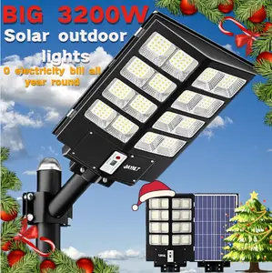 3200W Solar Commercial Lights Outdoor Waterproof Dusk to Dawn Parking Lot Lights with Motion Sensor & Remote for Yard Garage Driveway Security Flood Lamps
