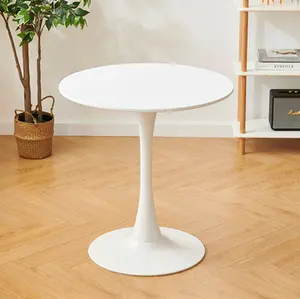 White Round Table, Modern Dining Table, MDF Top and Steel Base Tulip Round Kitchen Table, Mid Century Coffee Table for Living Room 24 Inch, Oval Dining Table