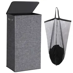 Okaka Collapsible Laundry Hamper with Lid 100L, Large Laundry Basker with Removable Mesh Bag for Bedroom, Bathroom,Closet, Dorm(Grey)
