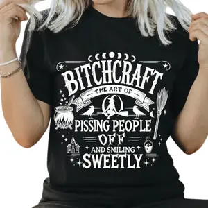 Bitchcraft Adult Humor Halloween T-Shirt Cotton Classic Fit Crew Neck Short Sleeve Unisex Top Graphic Print Casual USA Made for Menswear Man Streetwear