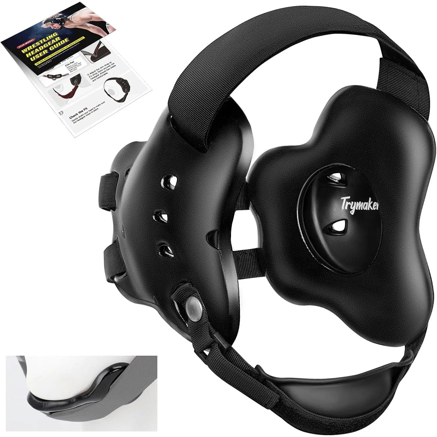 Youth Wrestling Headgear with Chin Cup & Pad, Ear Guard for MMA, Jiu-Jitsu (Ages 10+)