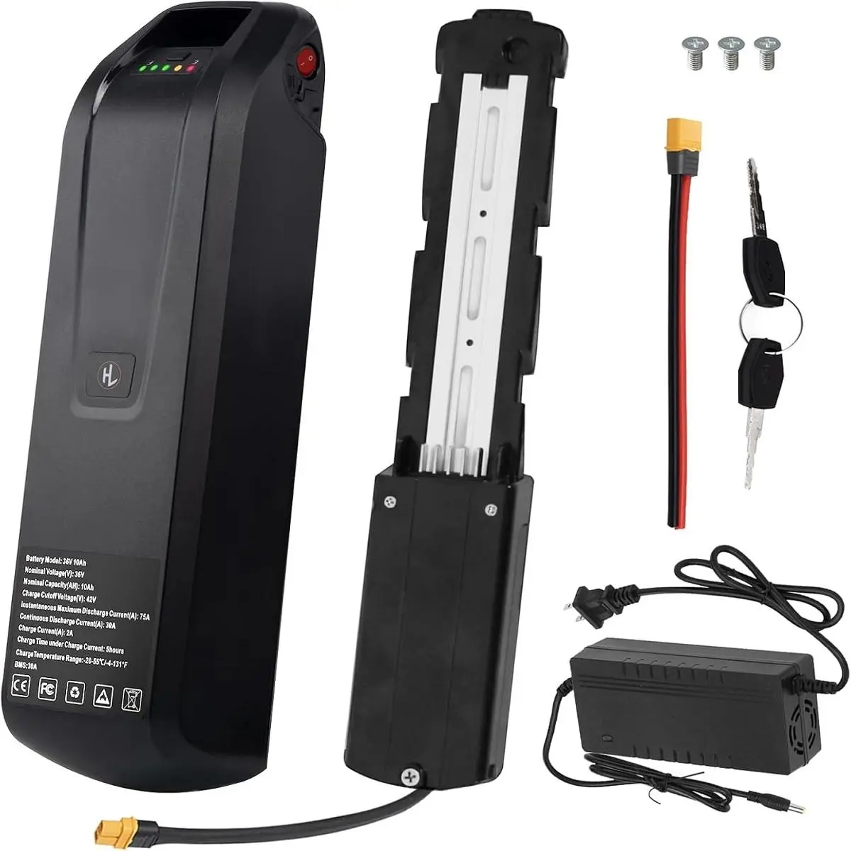 36V 10Ah Lithium Ion Battery for 250W 350W 500W 750W Ebike Motor, Universal Replacement Electric Bike Battery with Charger, High Capacity Rechargeable Li-ion Pack for Electric Scooters and Bicycles