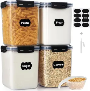 Large Thicker  Storage Containers with  Airtight 5.3L/179Oz, 4 count Plastic Pantry Storage Container for Dry /Flour/Sugar/Pasta/Cereal/Baking Supplies, Canister for Kitchen Organization