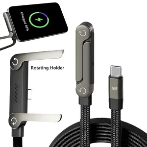 2-IN-1 Type-C Cable Foldable Mobile Phone Holder 240W Fast Charging Data Cable Multifunction Phone Charge Bracket Dual PD Cable BESY