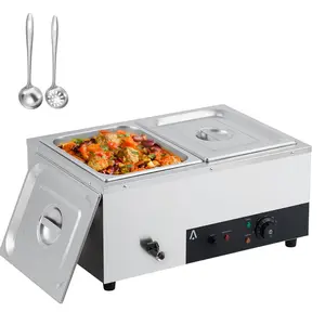 【GARVEE】Commercial Food Warmer 2 Pan, 2x12QT Bain Marie Buffet Server and Warmer, Stainelss Steel Electric Steam Table with Lids & Ladles for Buffet Catering Parties Restaurants, Silver
