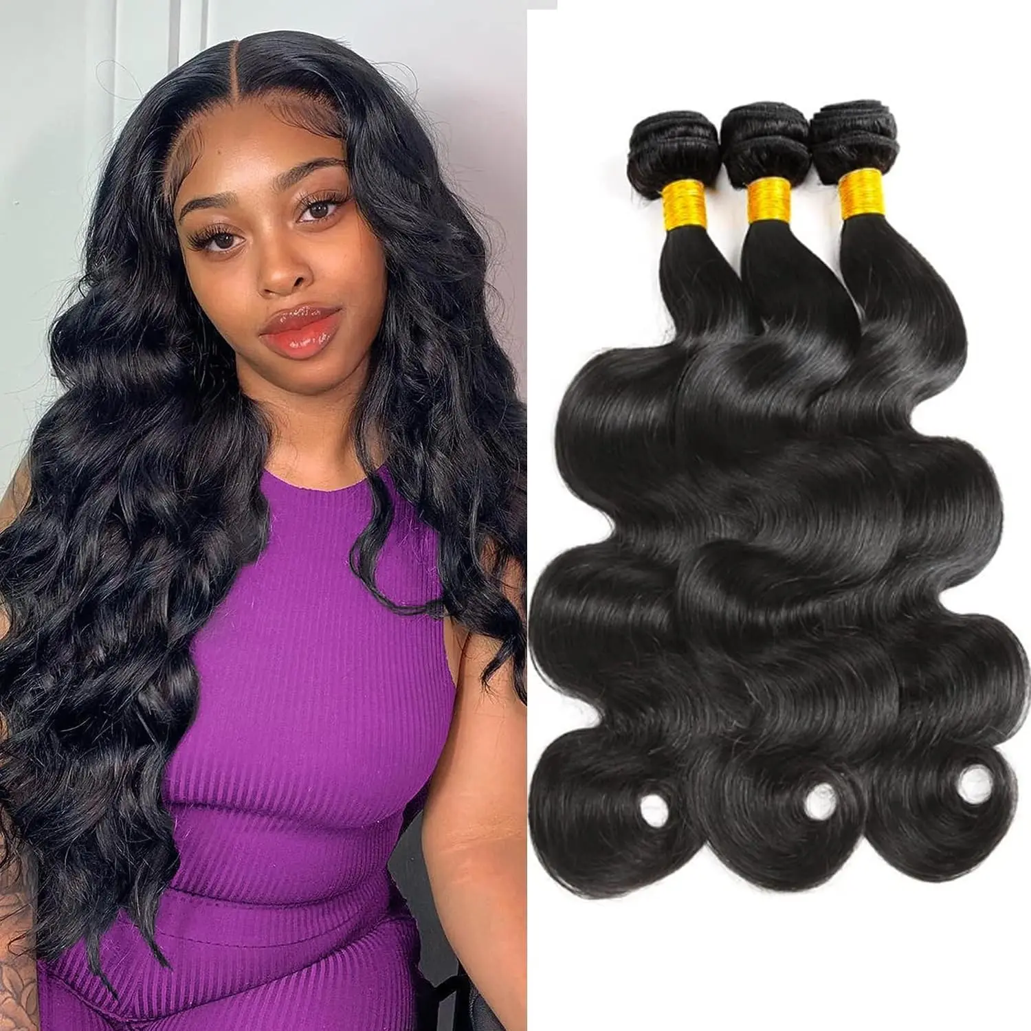 Human Hair Bundles Natural Black Soft Weave Straight Body Deep Wave Extensions Full Volume Minimal Shedding Hair Bundles