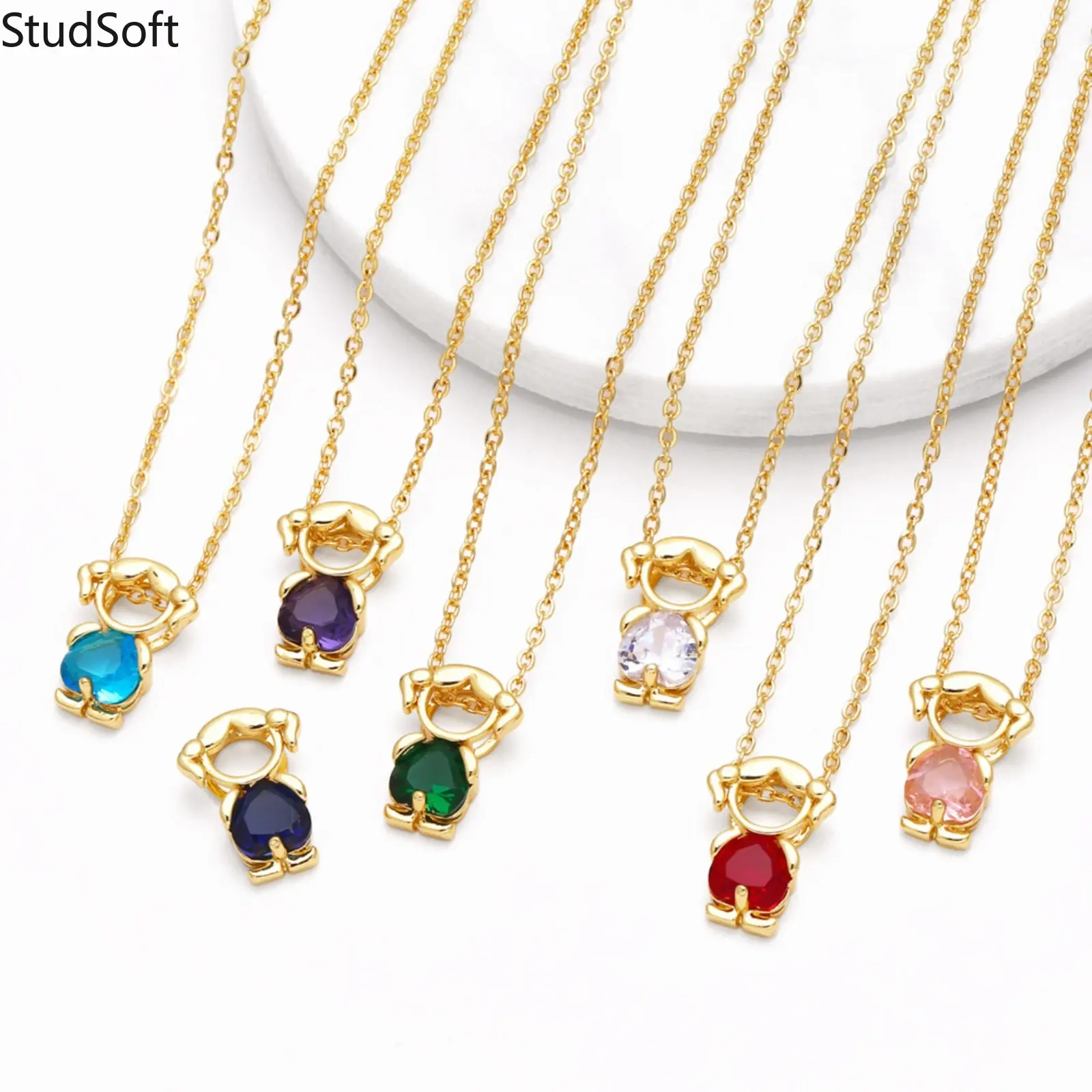 Gold Plated Bear Pendant Necklaces, Colorful Birthstone Crystal Necklaces, Dainty Jewelry Gifts for Women
