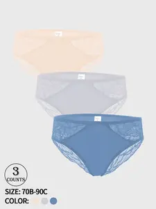 3 pack women lace panties mid rise cut breathable knit structure soft fitted natural coverage Underwear, Lingerie