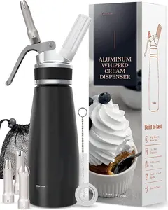 Professional  Whipped Cream Dispenser - Leak-Free Whip Cream Maker Canister with 3 Decorating Nozzles & Cleaning Brush - 1-Pint / 500 mL Cream Whipper - N2O Chargers (Not Included)
