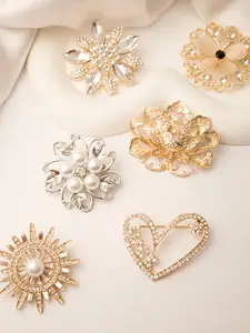 Elegant Zircon Pearl Brooch Set, Floral Brooch, 6 Pcs Ladies Coat Shirt Pins, Daily Commute Wedding Festival Accessories, Luxe Unique Design Flower Clips